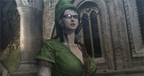 Bayonetta wearing the outfit of The Legend of Zelda's Link, in the game Bayonetta 2 for Wii U. Image credit: BagoGames